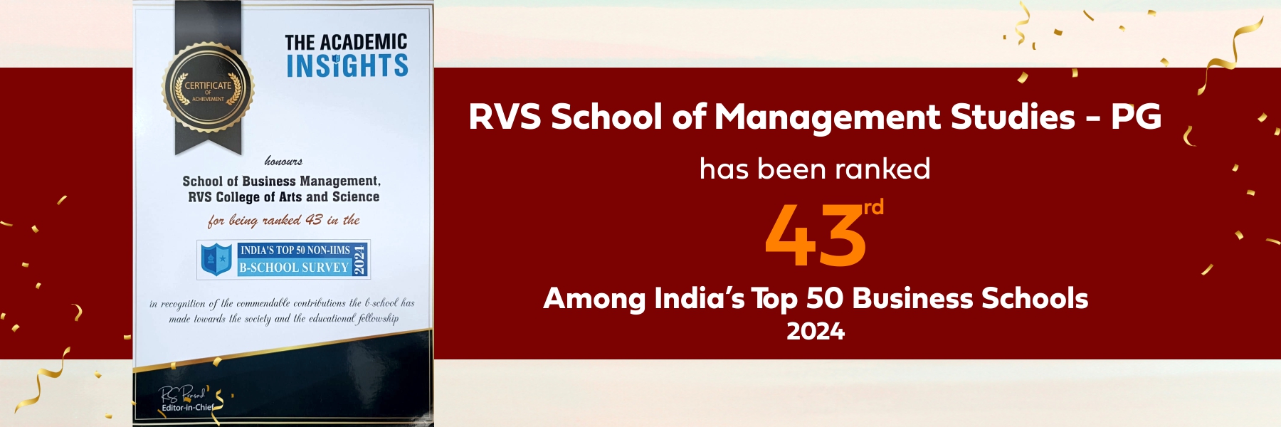 RVS Management Studies has been Ranked 43rd